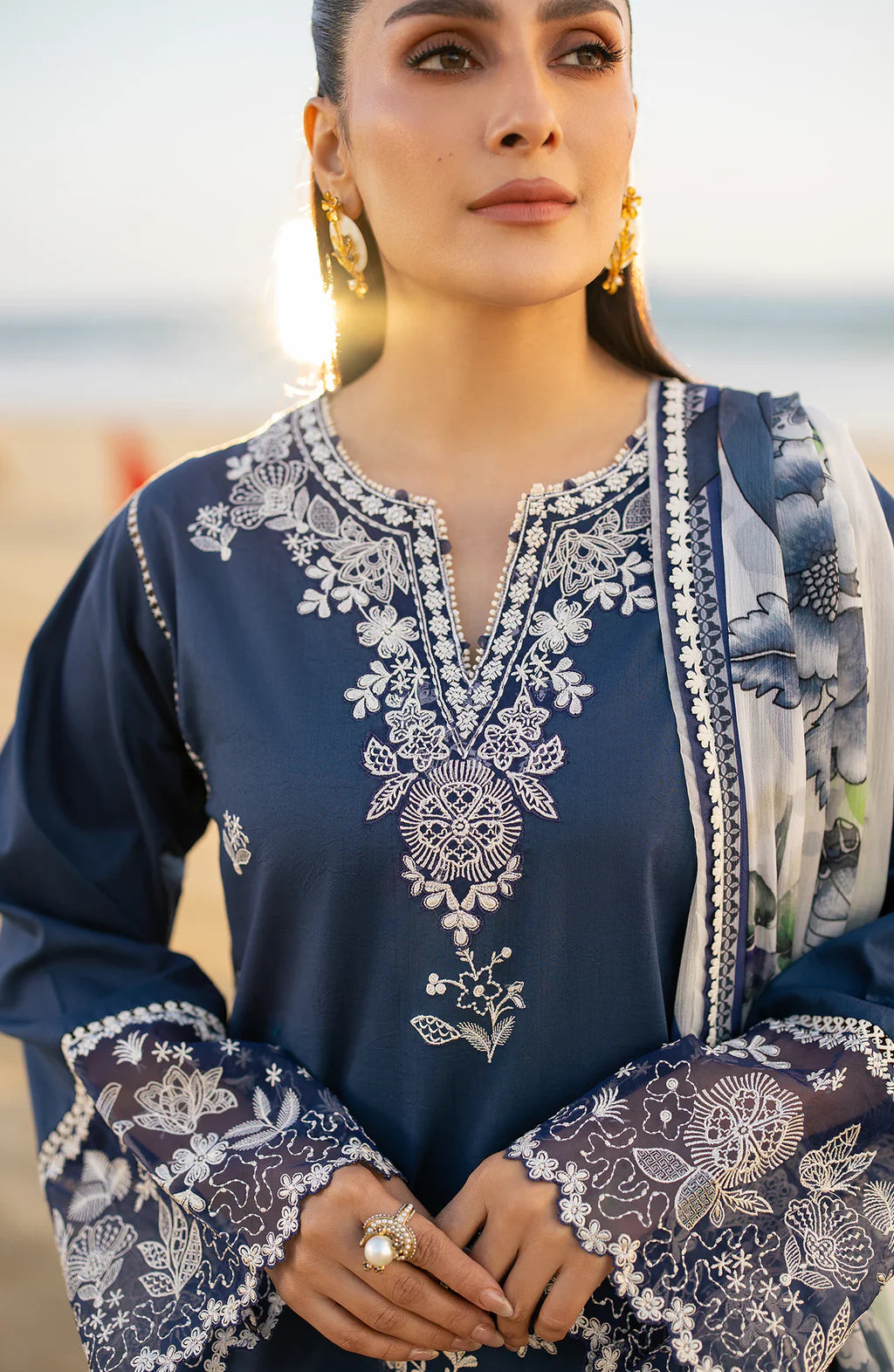 SERAN-3PC LAWN EMBROIDERED SHIRT WITH CHIFFON PRINT DUPATTA AND EMB TROUSER-UR-4267