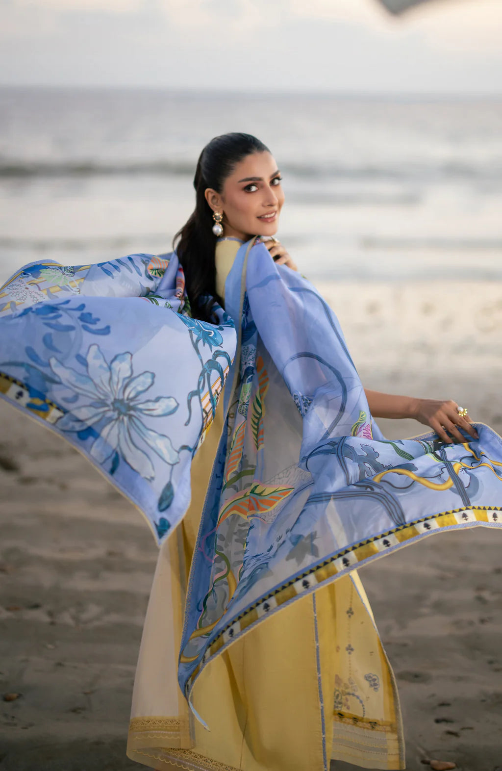 SERAN-3PC LAWN EMBROIDERED SHIRT WITH CHIFFON PRINTED DUPATTA AND TROUSER-UR-4876