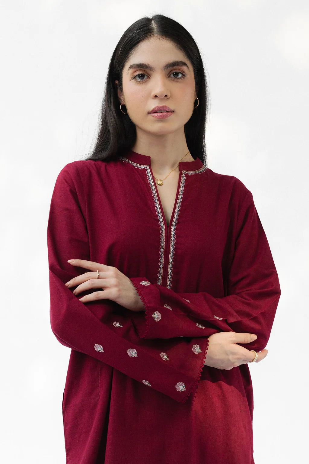 ZARA SHAHJAHAN-3PC DHANAK EMBROIDERED SHIRT WITH DHANAK EMBROIDERED SHAWL AND TROUSER-UR-4625