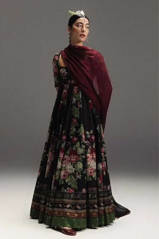 ZARA SHAH JAHAN-3PC DIGITAL PRINTED FROCK WITH SILK PRINTED DUPATTA & DYED TROUSER-UR-525
