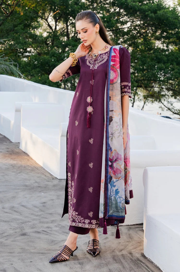 IZEL-3PC LAWN EMBROIDERED SHIRT WITH CHIFFON PRINT DUPATTA AND EMB TROUSER-UR-4551