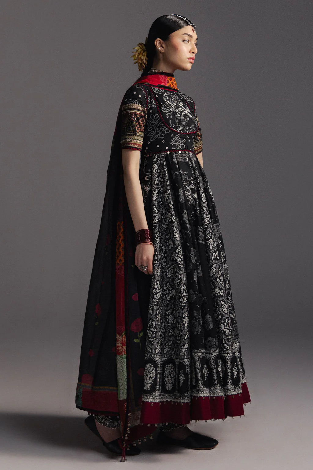 ZARA SHAH JAHAN-3PC DIGITAL PRINTED FROCK WITH SILK PRINTED DUPATTA & DYED TROUSER-UR-522
