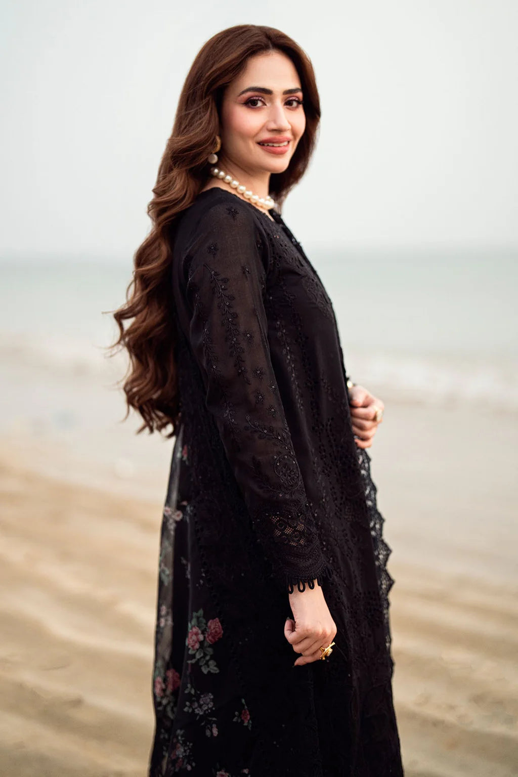 NUREH-3PC LAWN CHIKENKARI LASER EMBROIDERED SHIRT WITH COTTON NET EMBROIDERED PRINT DUPATTA-3520