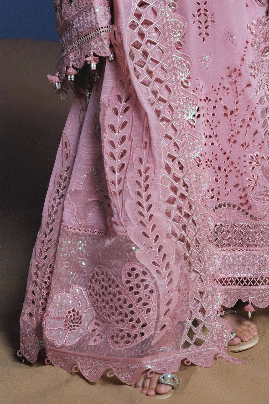 NUREH-3PC LAWN SEQUIN CHIKANKAARI EMBROIDERED SHIRT WITH KHADDI NET EMBROIDERED DUPATTA AND TROUSER-UR-3756