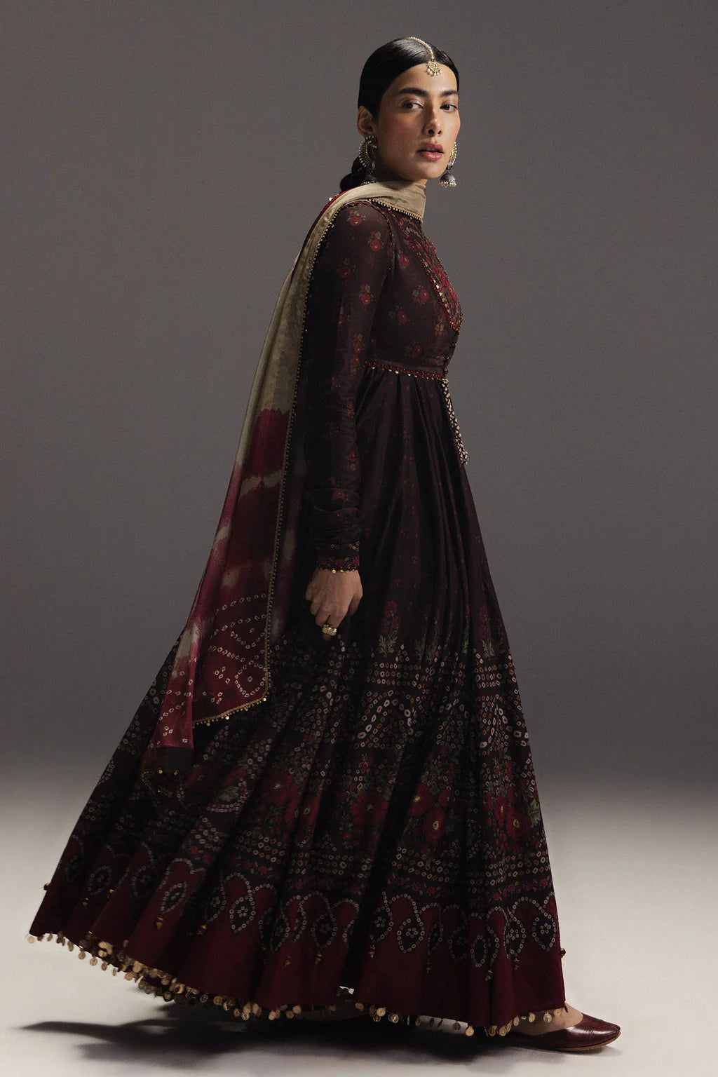 ZARA SHAH JAHAN-3PC DIGITAL PRINTED FROCK WITH SILK PRINTED DUPATTA & DYED TROUSER-UR-524