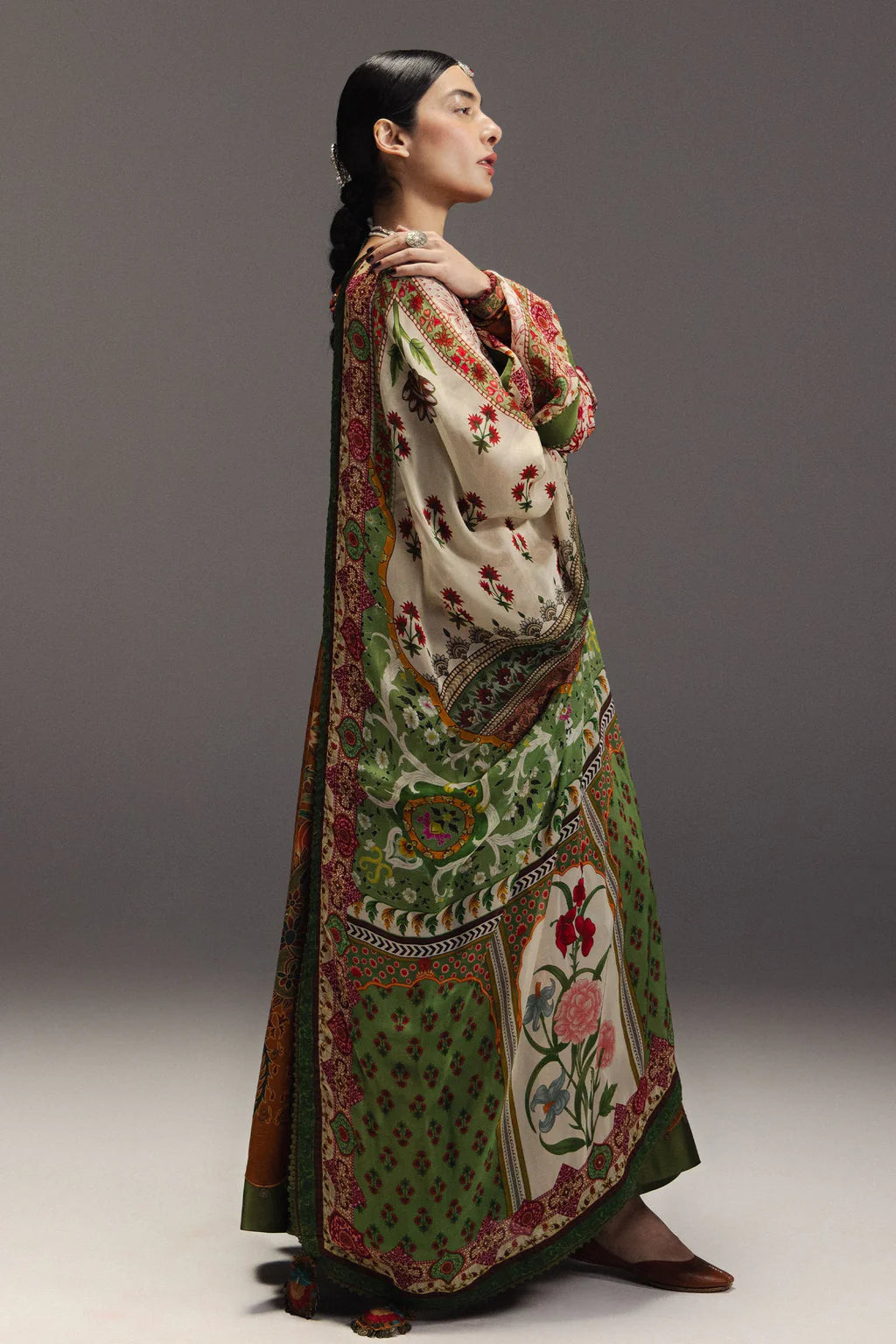ZARA SHAH JAHAN-3PC DIGITAL PRINTED FROCK WITH SILK PRINTED DUPATTA & DYED TROUSER-UR-523