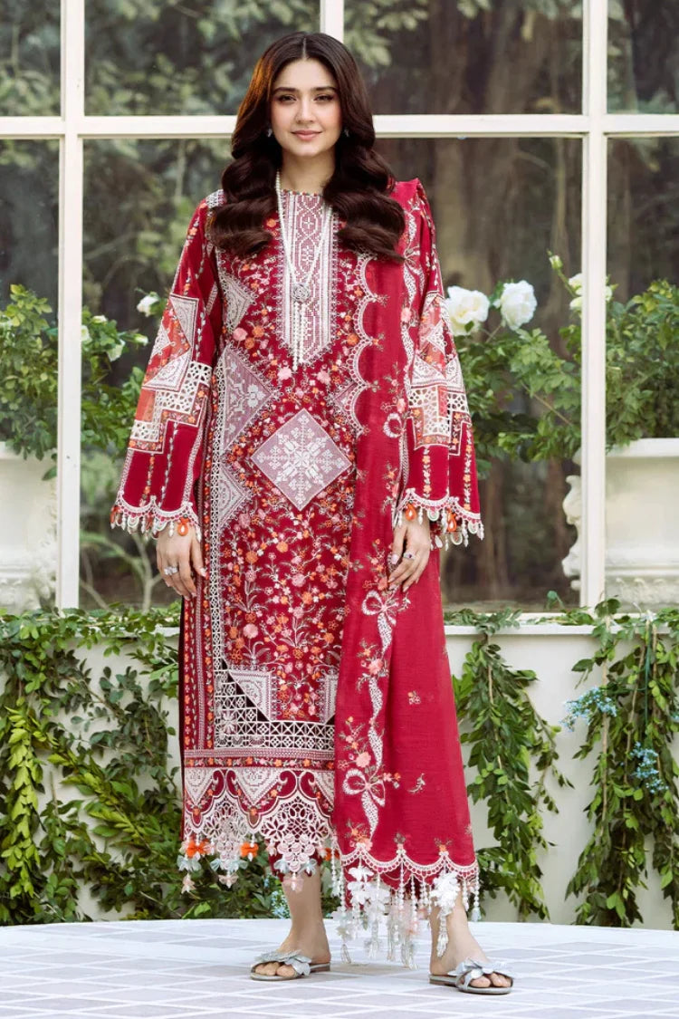 BIN ILYAS-3PC LAWN HEAVY EMBROIDERED SHIRT WITH KHADDI NET EMBROIDERED DUPATTA & LAWN TOUSER-UR-3628