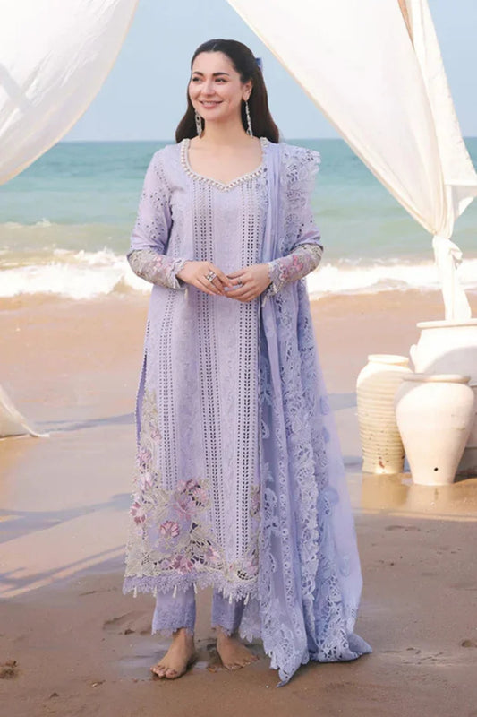 IMROZIA-3PC LAWN CHIKANKARI EMBROIDERED SHIRT WITH KHADDI NET EMB DUPATTA AND TROUSER-UR-3508