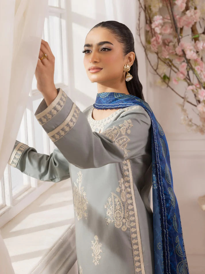 MOHAGNI-3PC LAWN EMBROIDERED SHIRT WITH MONARK PRINTED DUPATTA AND TROUSER-UR-2932