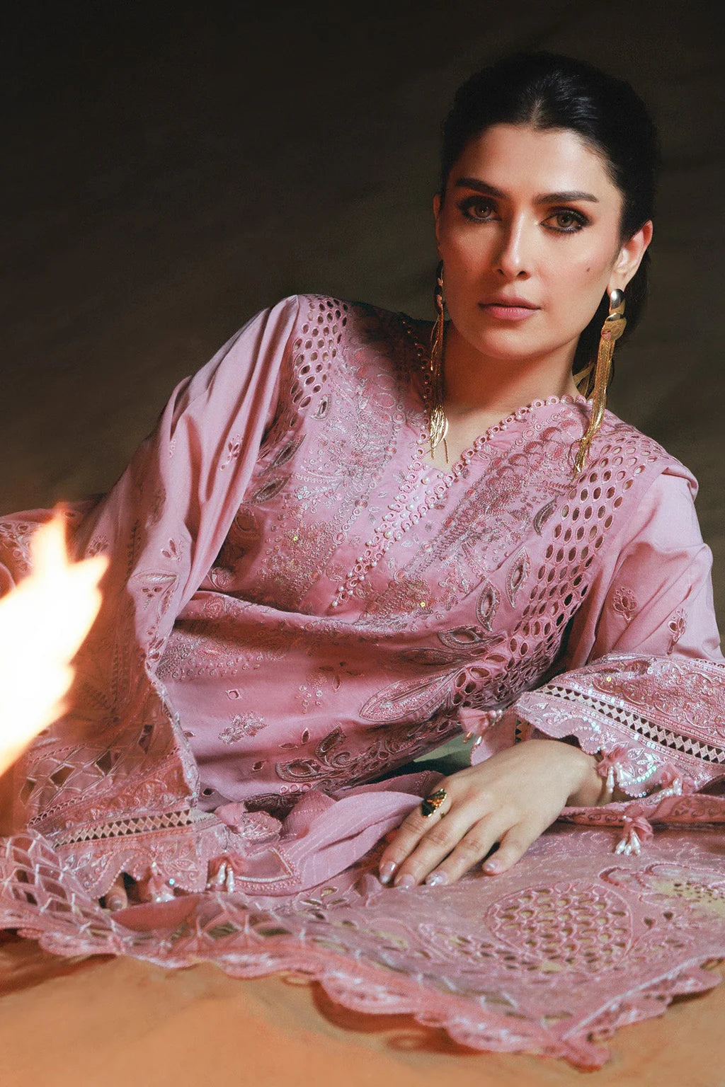 NUREH-3PC LAWN SEQUIN CHIKANKAARI EMBROIDERED SHIRT WITH KHADDI NET EMBROIDERED DUPATTA AND TROUSER-UR-3756