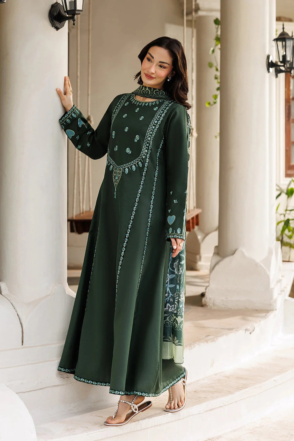 ETHNC-3PC LAWN EMBROIDERED SHIRT WITH SILK PRINTED DUPATTA AND TROUSER-UR-4531
