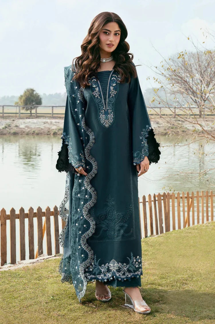 IZEL-3PC LAWN EMBROIDERED SHIRT WITH KHAADI NET EMBROIDERED DUPATTA AND TROUSER-UR-4212