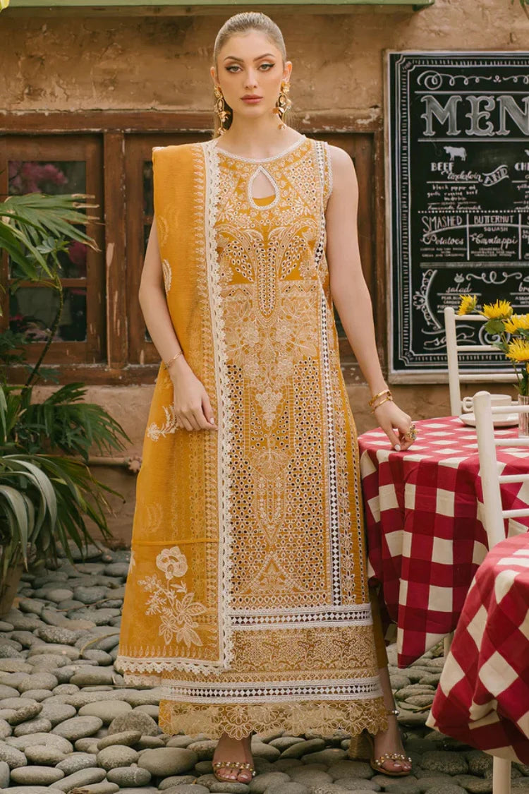 MAHNUR-3PC LAWN CHIKAANKARI EMBROIDERED SHIRT WITH KHADDI NET EMB DUPATTA AND TROUSER-UR-3614
