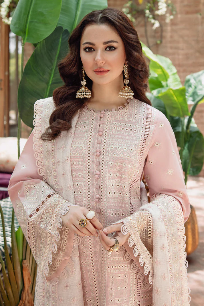 JAZMIN-3PC LAWN LASERCUT EMBROIDERED SHIR  T WITH MONARK EMBROIDERED DUPATTA AND TROUSER -UR-2831