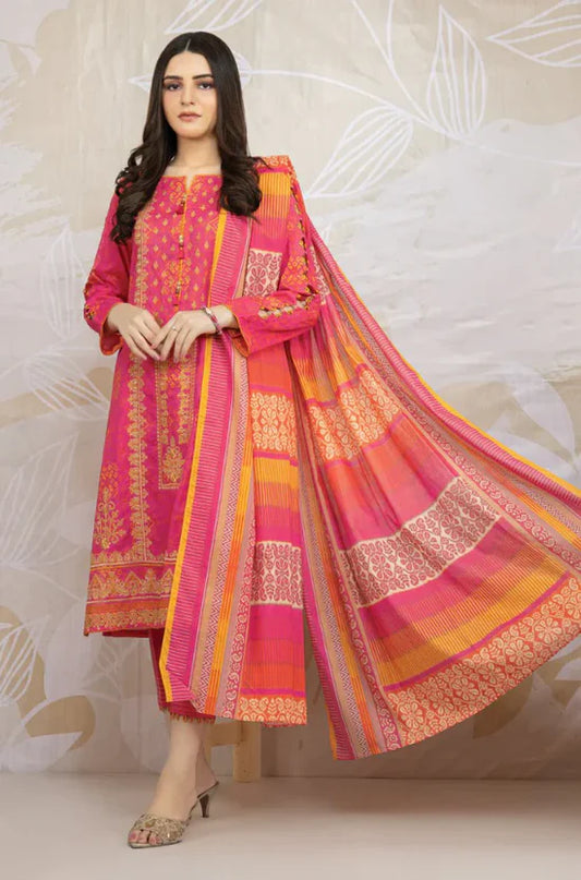 EDENROBE-3PC KHADDAR PRINTED EMB SHIRT WITH KHADDAR PRINT DUPATTA AND PRINT TROUSER-UR-2223