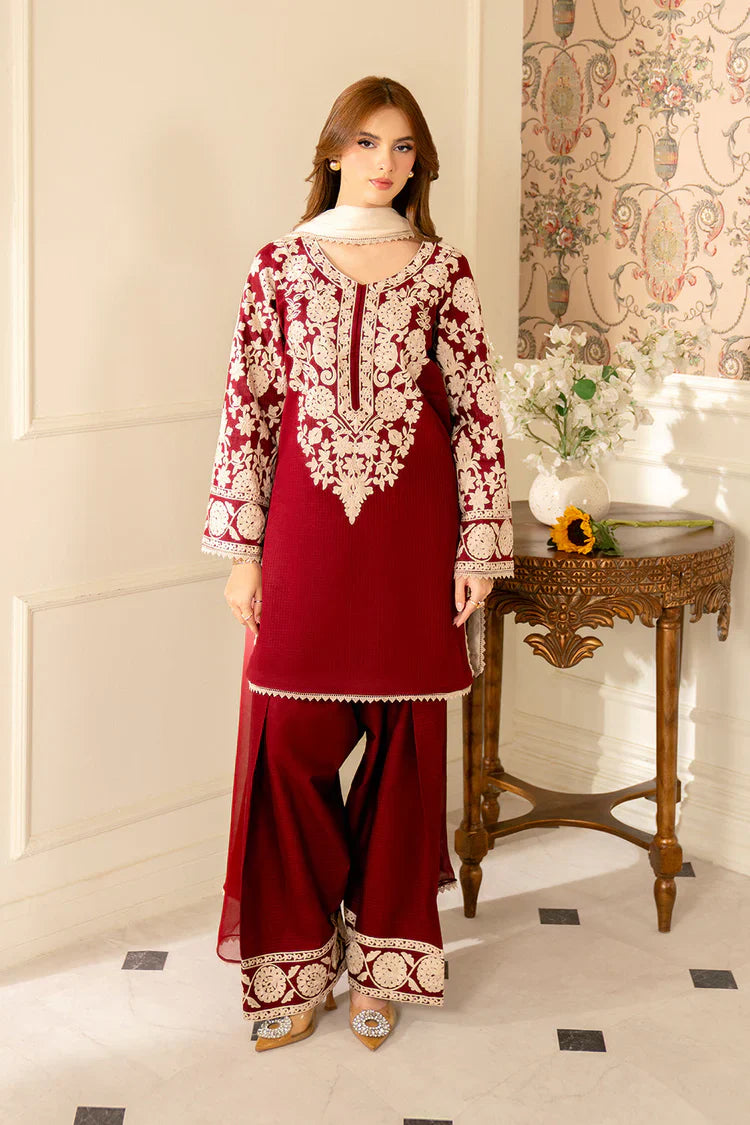 JAZMIN-3PC LAWN EMBROIDERED SHIRT WITH CHIFFON TYE & DYE DUPATTA AND TROUSER-UR-3556