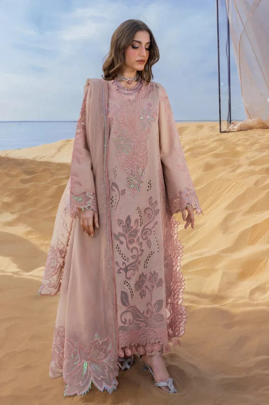 RANG RASIYA-3PC DHANAK LASERWORK & SEQUIN EMBROIDERED SHIRT WITH DHANAK SEQUINS EMBROIDERED SHAWL AND TROUSER-UR-4656