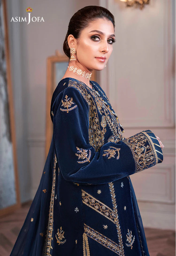 ASIM JOFA-3PC VELVET EMBROIDERED SHIRT WITH CHIFFON EMBROIDERED DUPATTA & TROUSER-UR- 5092