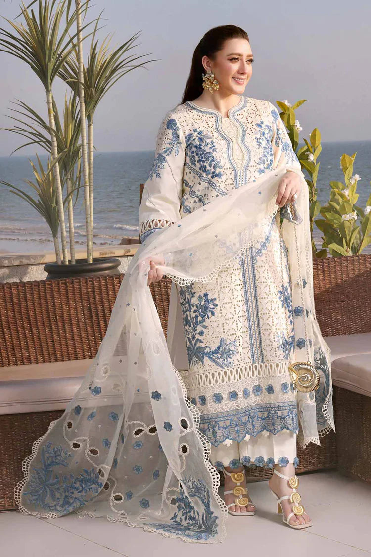 ANEELAS-3PC LAWN EMBROIDERED SHIRT WITH ORGANZA EMBROIDERED DUPATTA AND TROUSER-UR-4566