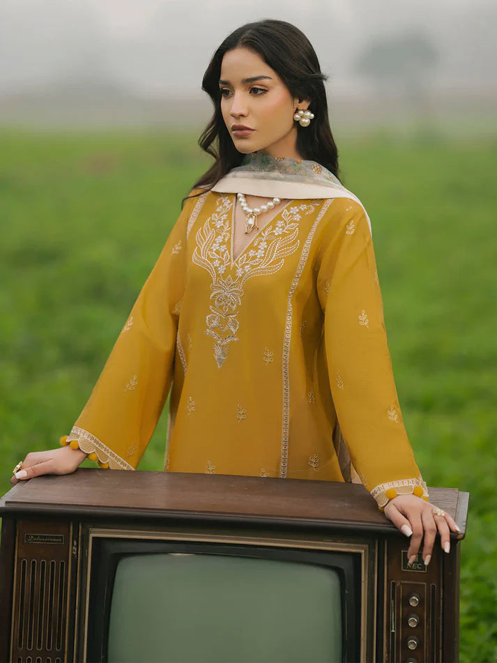 IZEL-3PC LAWN EMBROIDERED SHIRT WITH MONARK PRINT DUPATTA AND TROUSER-UR-2863