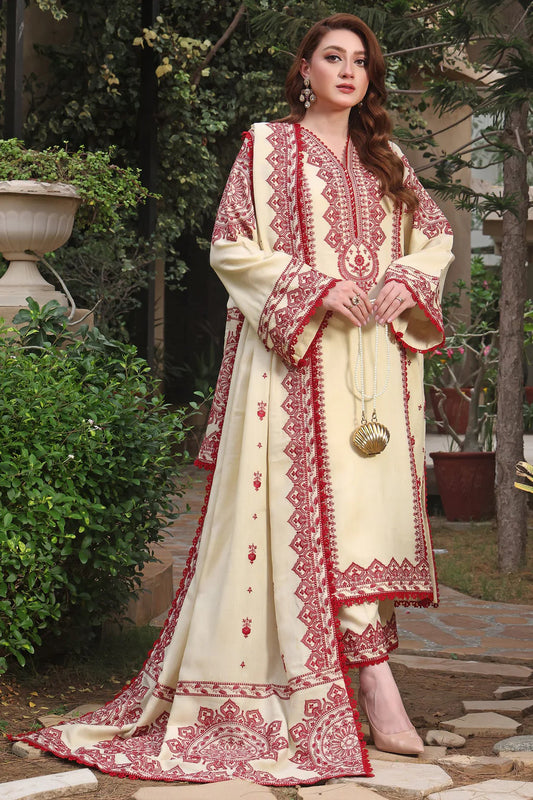 ASIM JOFA-3PC DHANAK EMBROIDERED SHIRT WITH DHANAK EMBROIDERED SHAWL & TROUSER-UR-4090