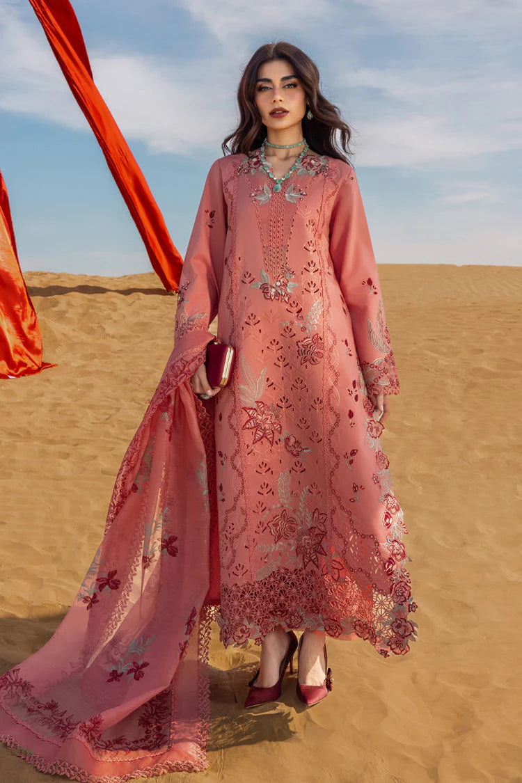 RANG RASIYA-3PC LAWN CHIKANKARI EMBROIDERED SHIRT WITH KHAADI NET EMBROIDERED DUPATTA AND TROUSER-UR-3661