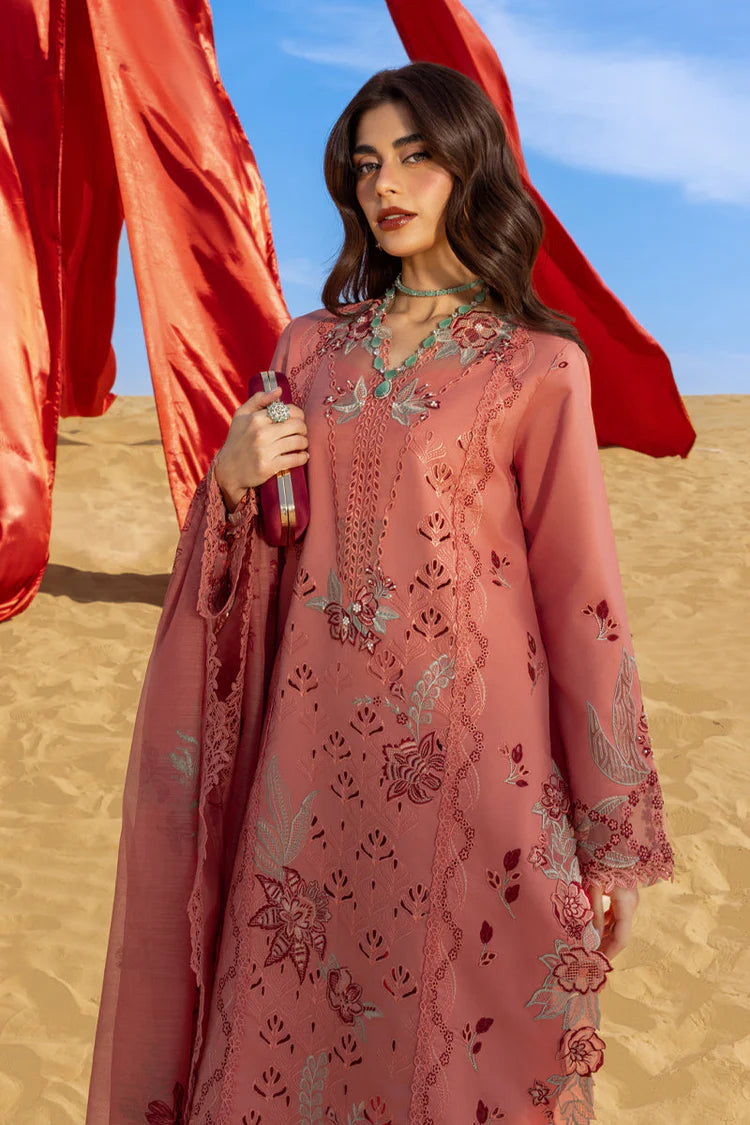 RANG RASIYA-3PC LAWN CHIKANKARI EMBROIDERED SHIRT WITH KHAADI NET EMBROIDERED DUPATTA AND TROUSER-UR-3661
