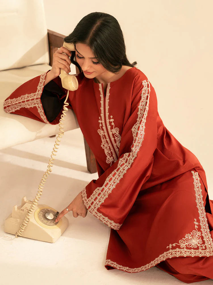 BATIK-2PC DHANAK EMBROIDRED SHIRT WITH DHANAK EMBROIDRED SLEEVES-UR-2704