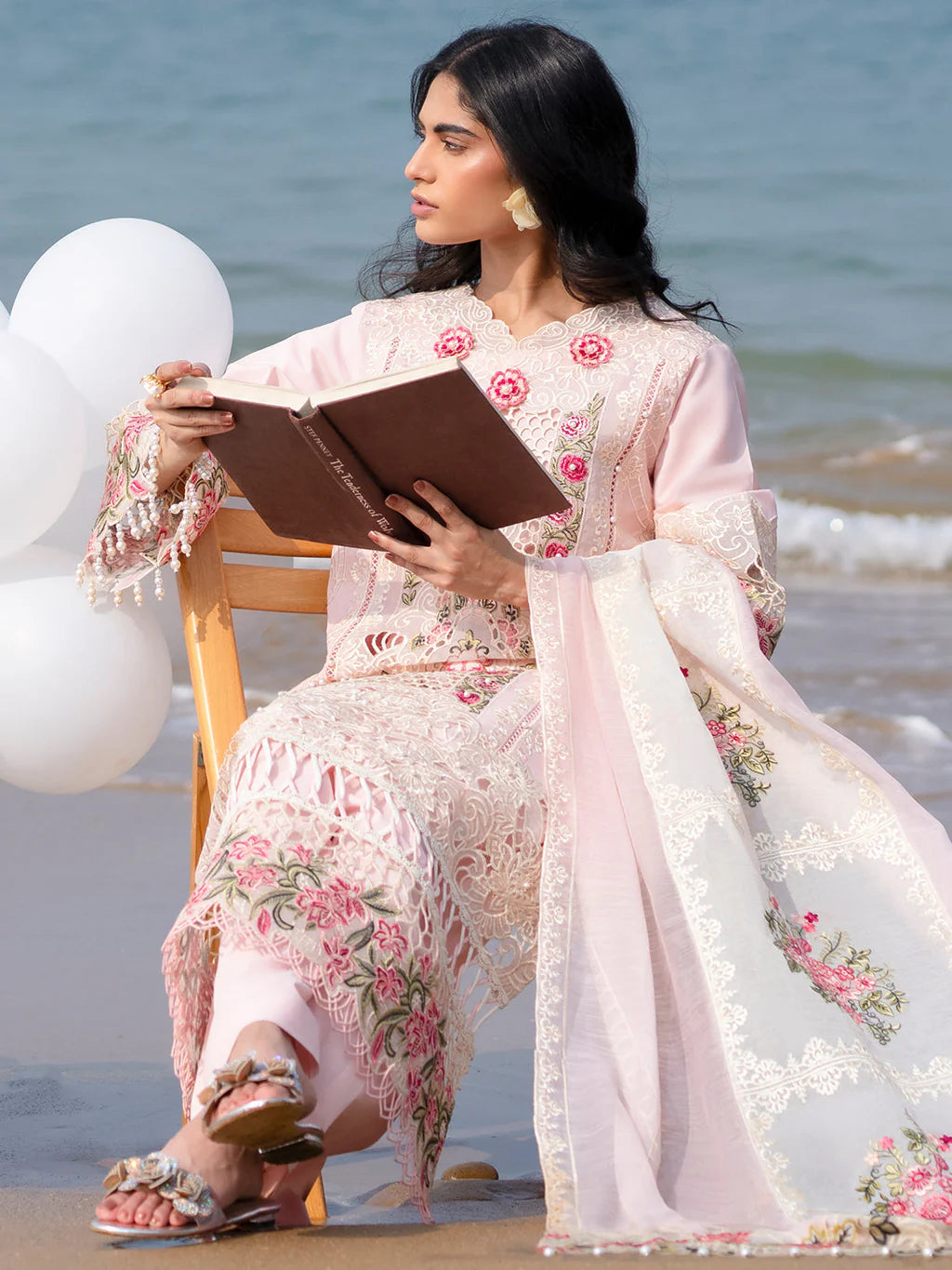 MAHNUR-3PC LAWN LASER WORK EMBROIDERED SHIRT WITH KHAADI NET EMBROIDERED DUPATTA AND TROUSER-UR-