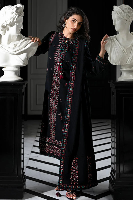 ZAIB-3PC DHANAK EMBROIDERED SHIRT WITH DHANAK EMBROIDERED SHAWL AND TROUSER-UR-4050