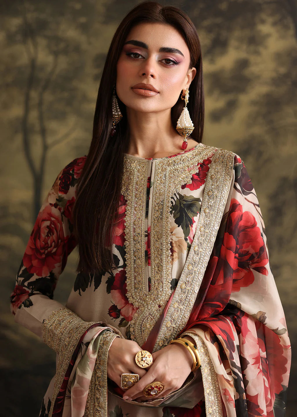ZAINAB CHOTANI-3PC SHAMOZ SILK PRINT EMBROIDERED SHIRT WITH SOFT SILK PRINT EMBROIDERED DUPATTA & EMB SILK TROUSER-UR-1902