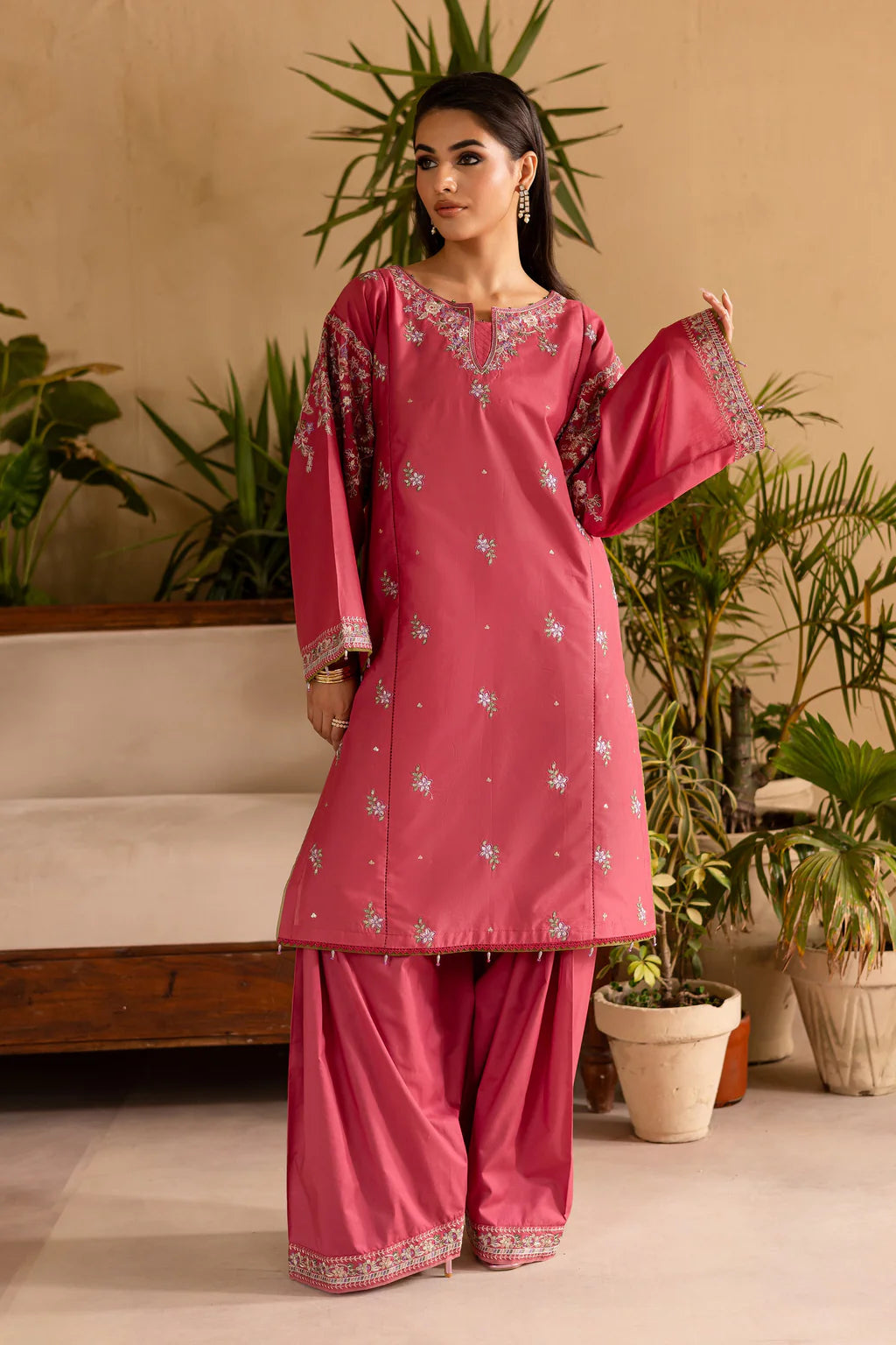 BATIK-2PC DHANAK EMBROIDERED SHIRT & EMBROIDERED TROUSER-UR-3821