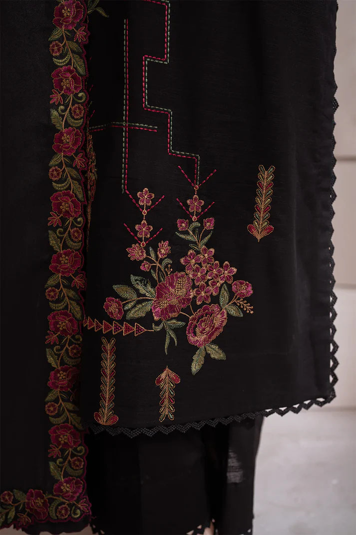 IZNIK-3PC DHANAK EMBROIDERED SHIRT WITH DHANAK EMBROIDERED SHAWL & TROUSER-1757