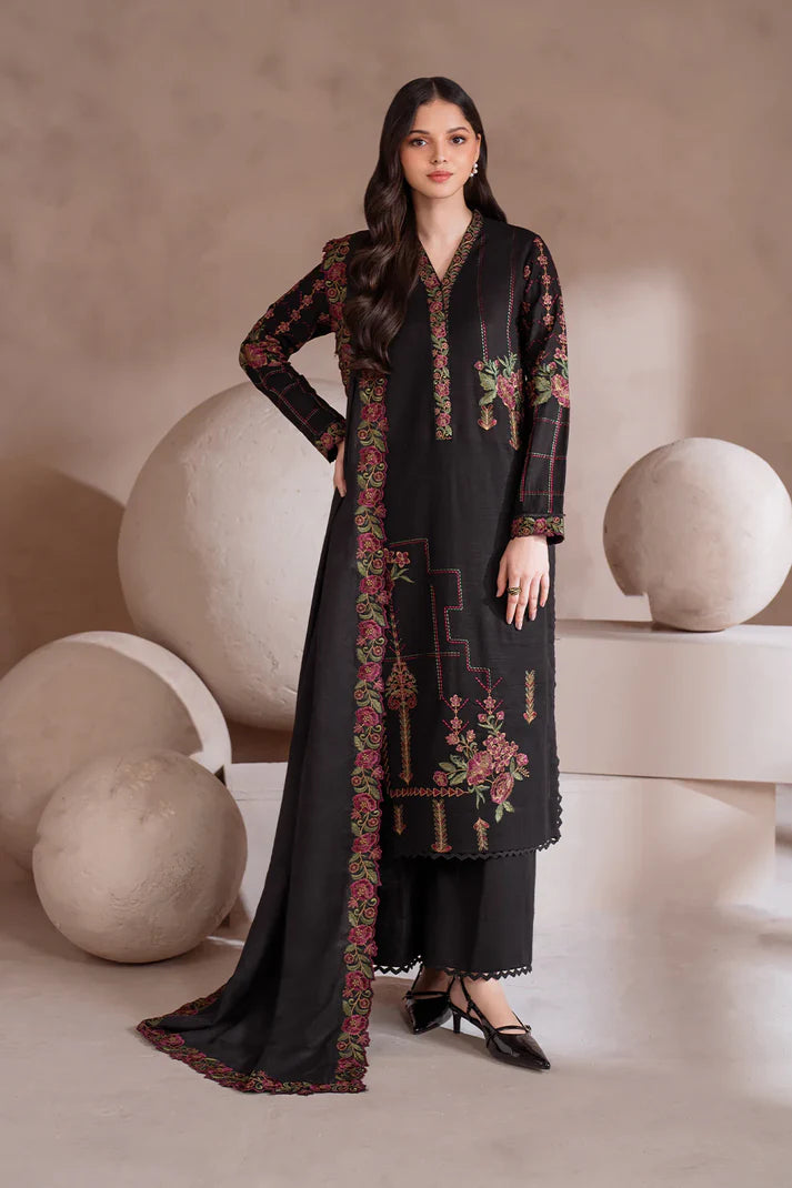 IZNIK-3PC DHANAK EMBROIDERED SHIRT WITH DHANAK EMBROIDERED SHAWL & TROUSER-1757