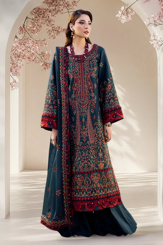 ASIM JOFA-3PC DHANAK EMBROIDERED SHIRT WITH DHANAK EMBROIDERED SHAWL AND TROUSER-UR-3854