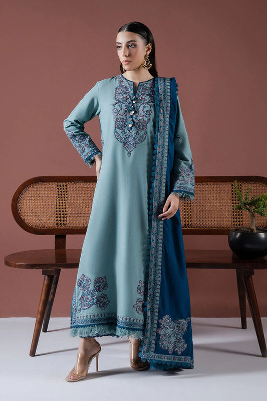 ASIM JOFA-3PC DHANAK EMBROIDERED SHIRT WITH DHANAK EMBROIDERED SHAWL & TROUSER-UR-3824