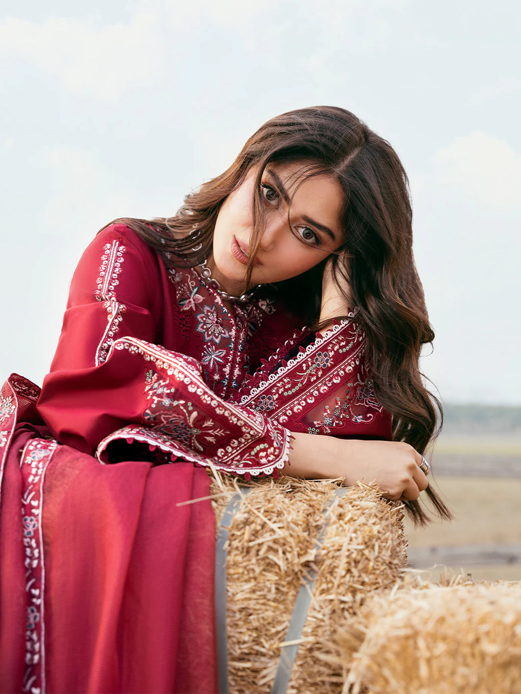 IZEL-3PC LAWN EMBROIDERED SHIRT WITH KHADDI NET EMBROIDERED DUPATTA AND TROUSER-UR-4546
