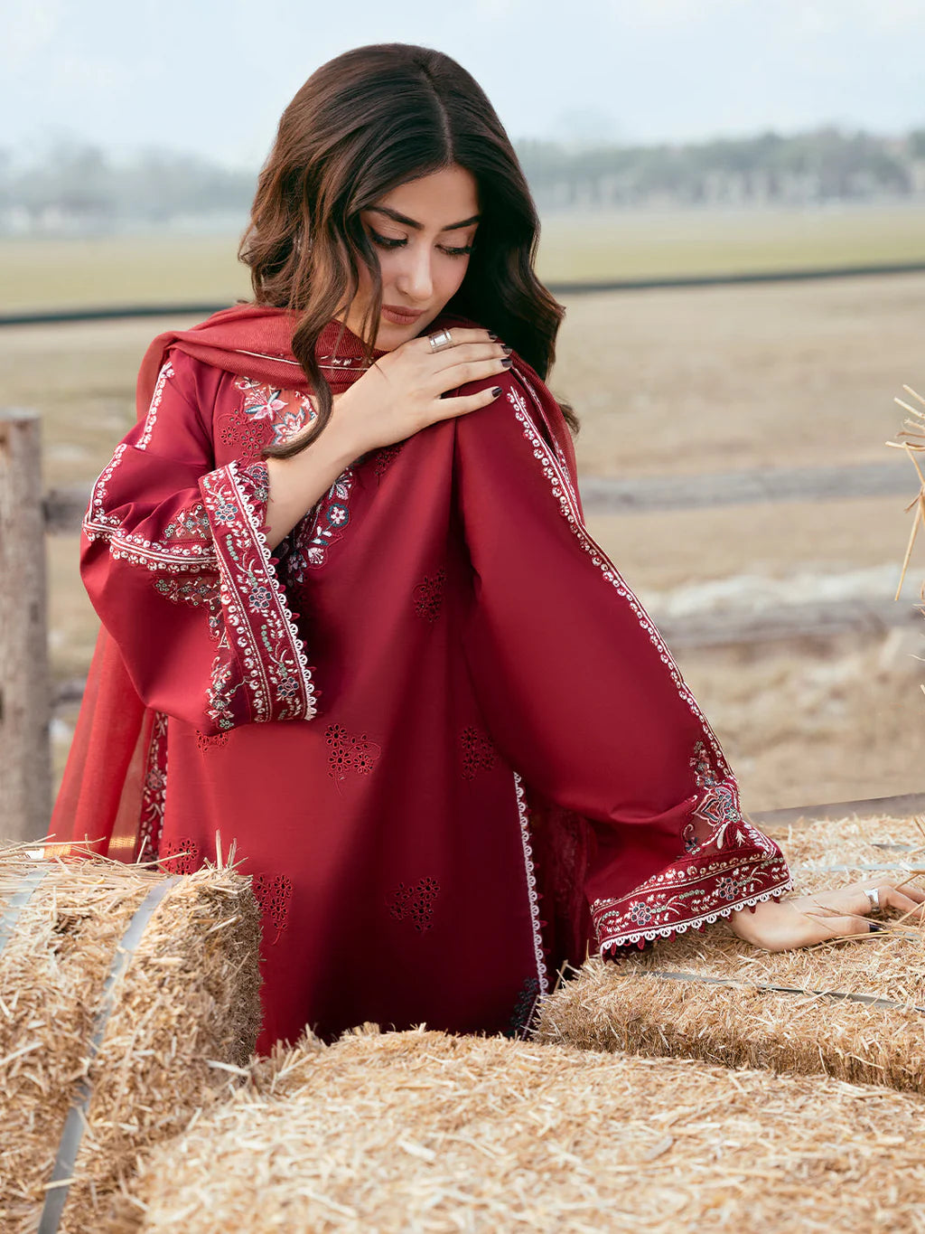 IZEL-3PC LAWN EMBROIDERED SHIRT WITH KHADDI NET EMBROIDERED DUPATTA AND TROUSER-UR-4546