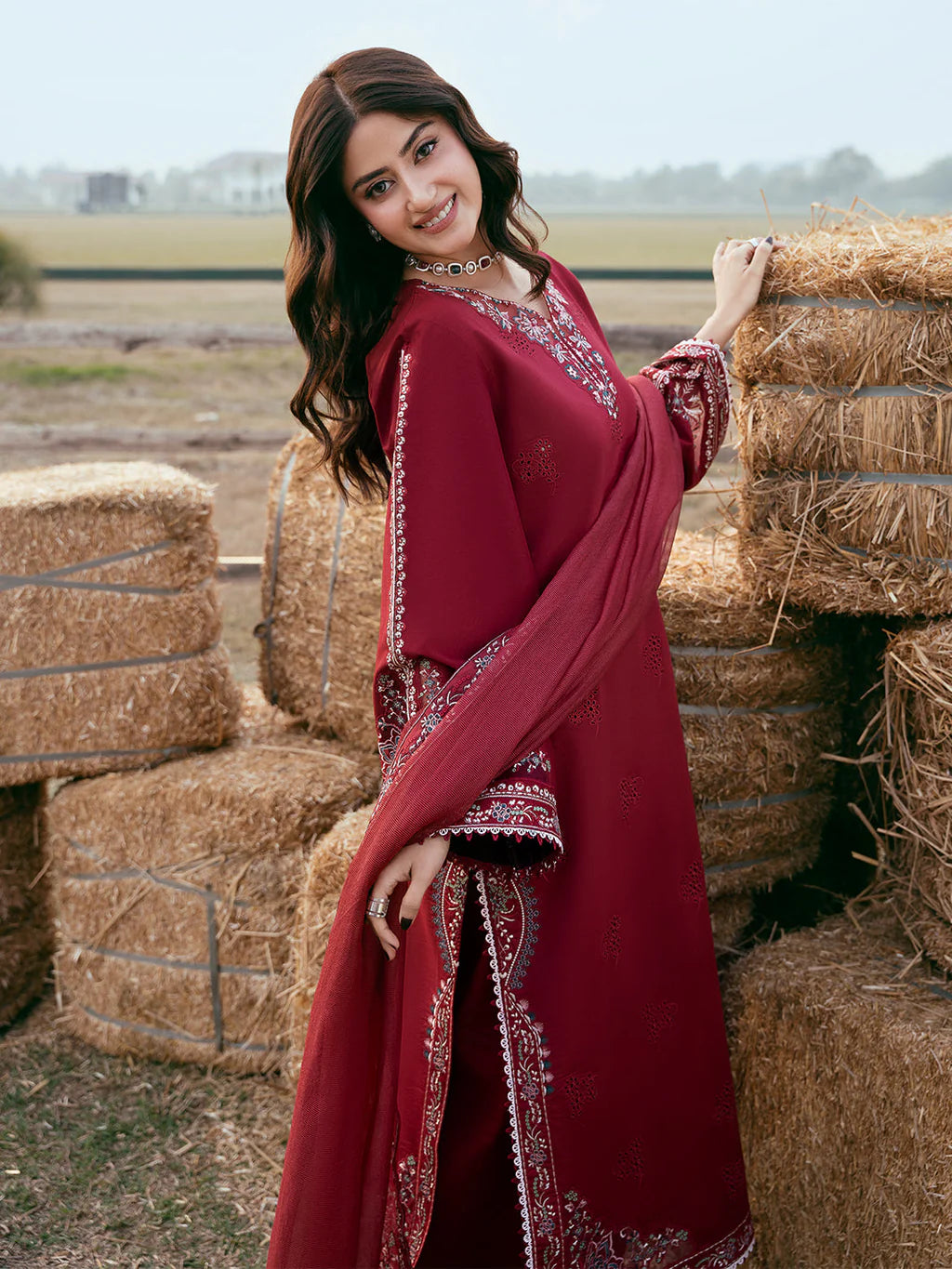IZEL-3PC LAWN EMBROIDERED SHIRT WITH KHADDI NET EMBROIDERED DUPATTA AND TROUSER-UR-4546