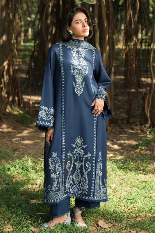 ASIM JOFA- 3PC DHANAK EMBROIDERED SHIRT WITH DHANAK EMBROIDERED SHAWL AND TROUSER-UR-3815