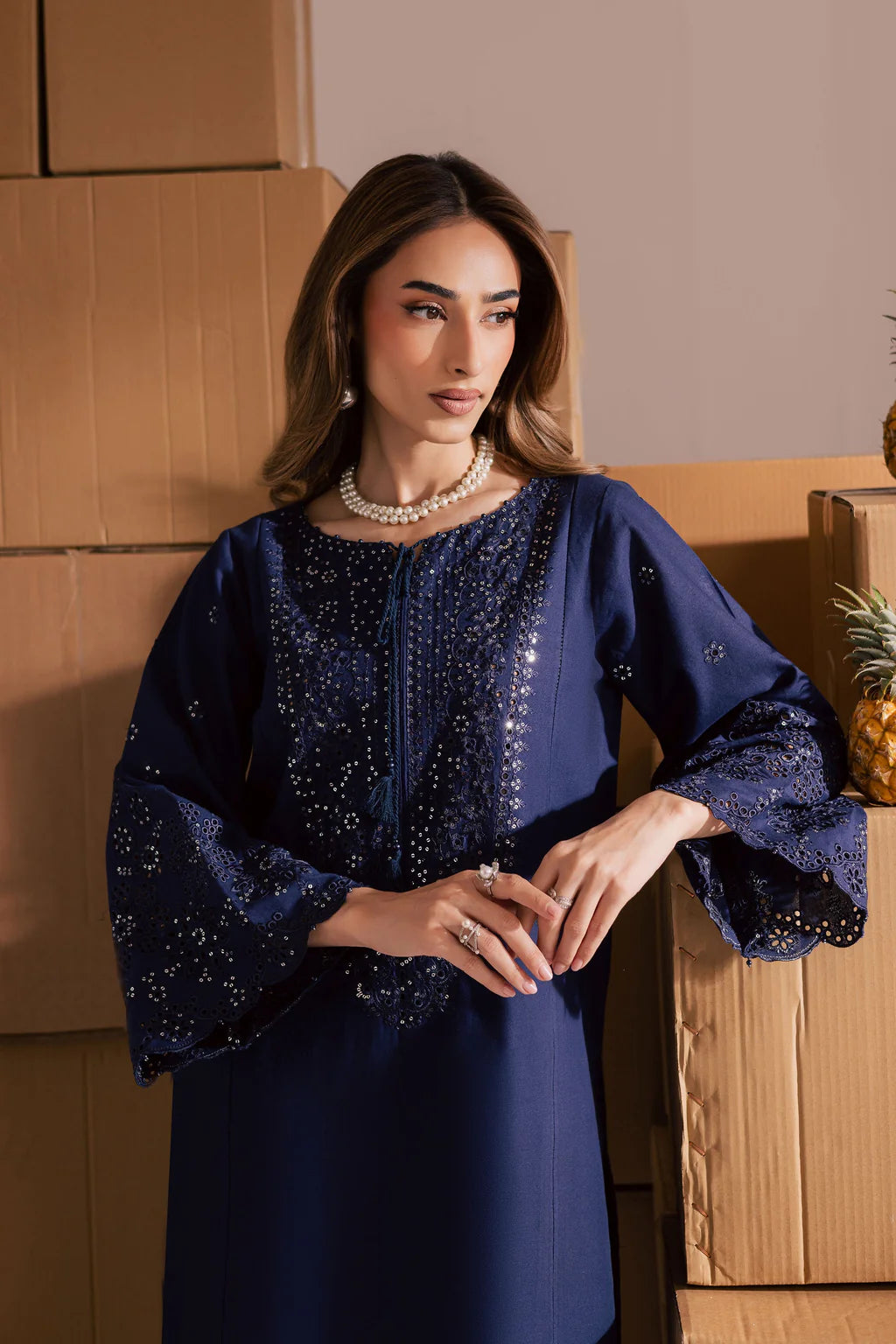 BATIK-2PIECE LAWN SEQUIN & CHIKAN EMB NECKLINE WITH SEQUIN EMB TROUSER-UR-220