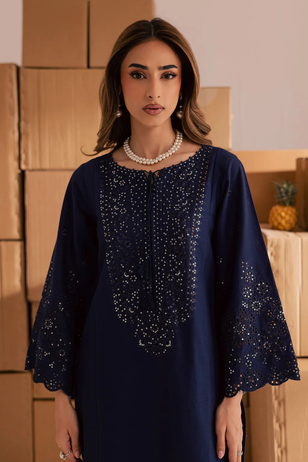 BATIK-2PIECE LAWN SEQUIN & CHIKAN EMB NECKLINE WITH SEQUIN EMB TROUSER-UR-220