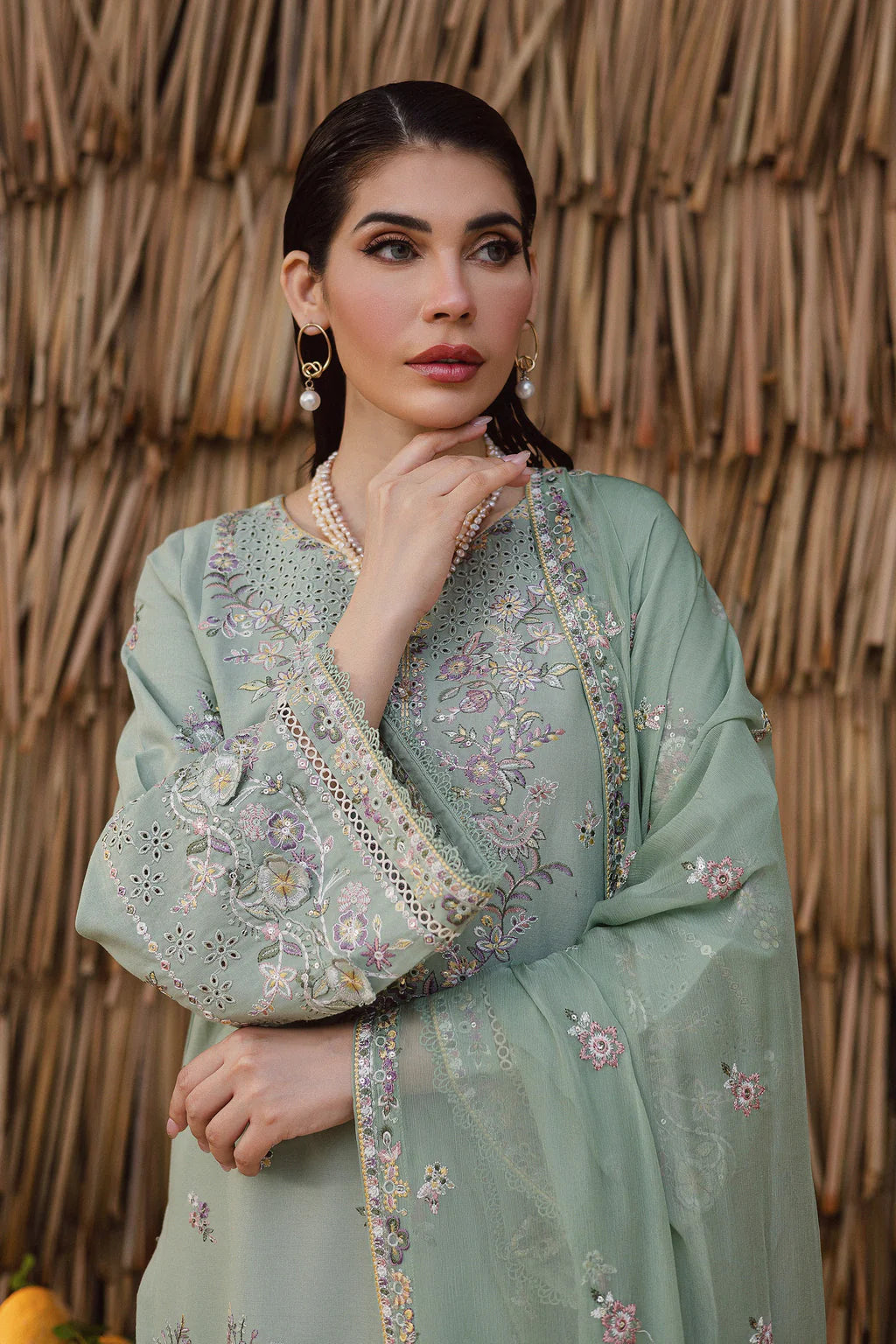 BATIK-3PC LAWN EMBROIDERED SHIRT WITH CHIFFON EMBROIDERED DUPATTA AND EMB TROUSER-UR-3541