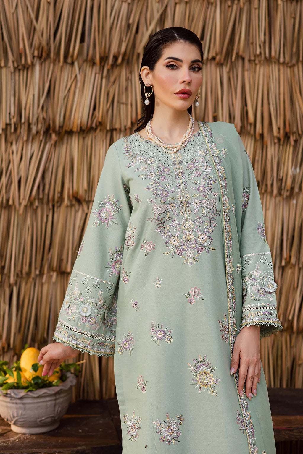 BATIK-3PC LAWN EMBROIDERED SHIRT WITH CHIFFON EMBROIDERED DUPATTA AND EMB TROUSER-UR-3541
