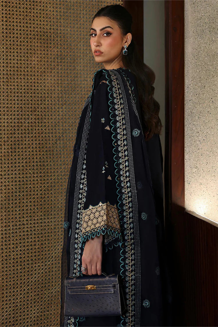 ZAHA-3PC DHANAK EMBROIDERED SHIRT WITH DHANAK EMBROIDRED SHAWL & TROUSER-UR-3854