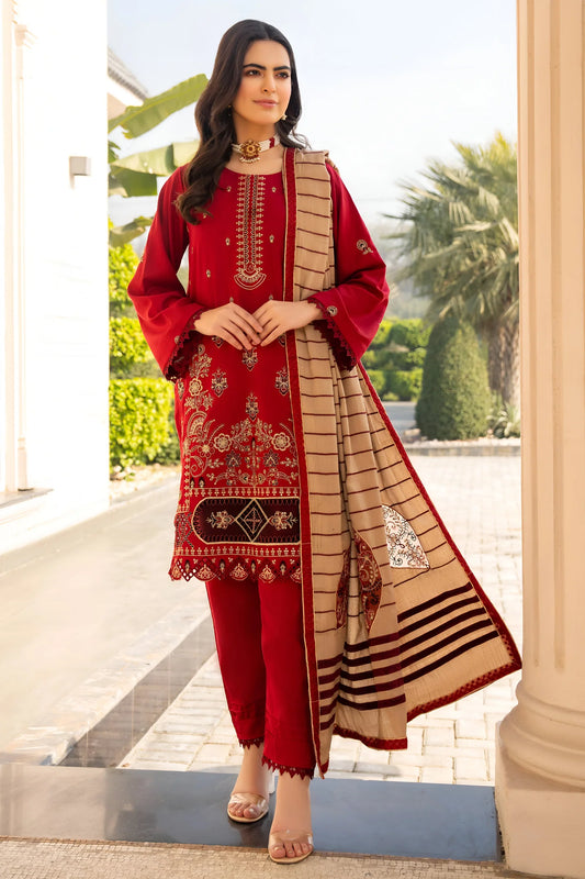 TANA BANA-3PC DHANAK CUTWORK EMBROIDERED SHIRT WITH HEAVY CUTWORK EMBROIDERED JACQUARD WOOL SHAWL -TBF-1002