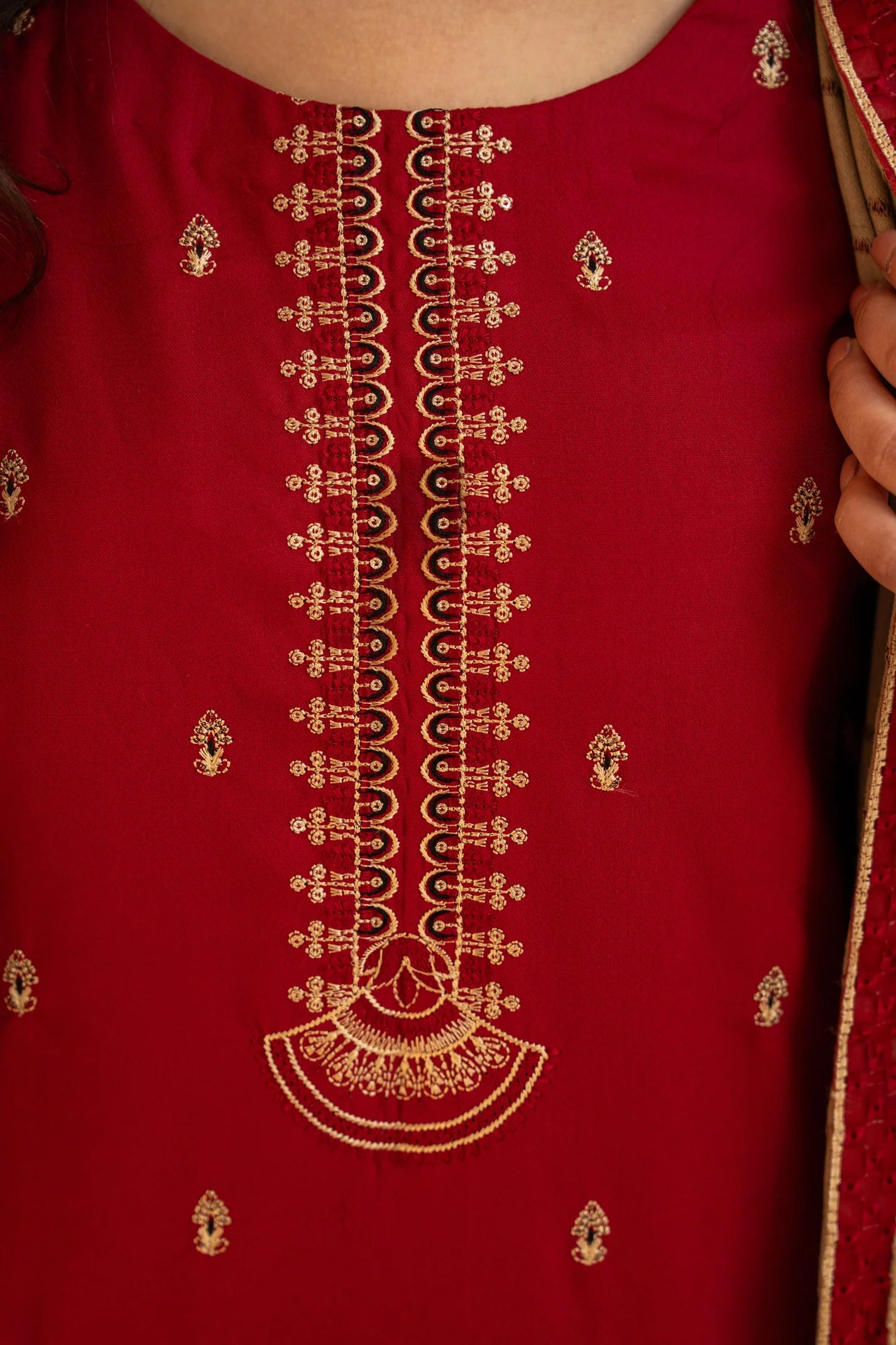 TANA BANA-3PC DHANAK CUTWORK EMBROIDERED SHIRT WITH HEAVY CUTWORK EMBROIDERED JACQUARD WOOL SHAWL -TBF-1002