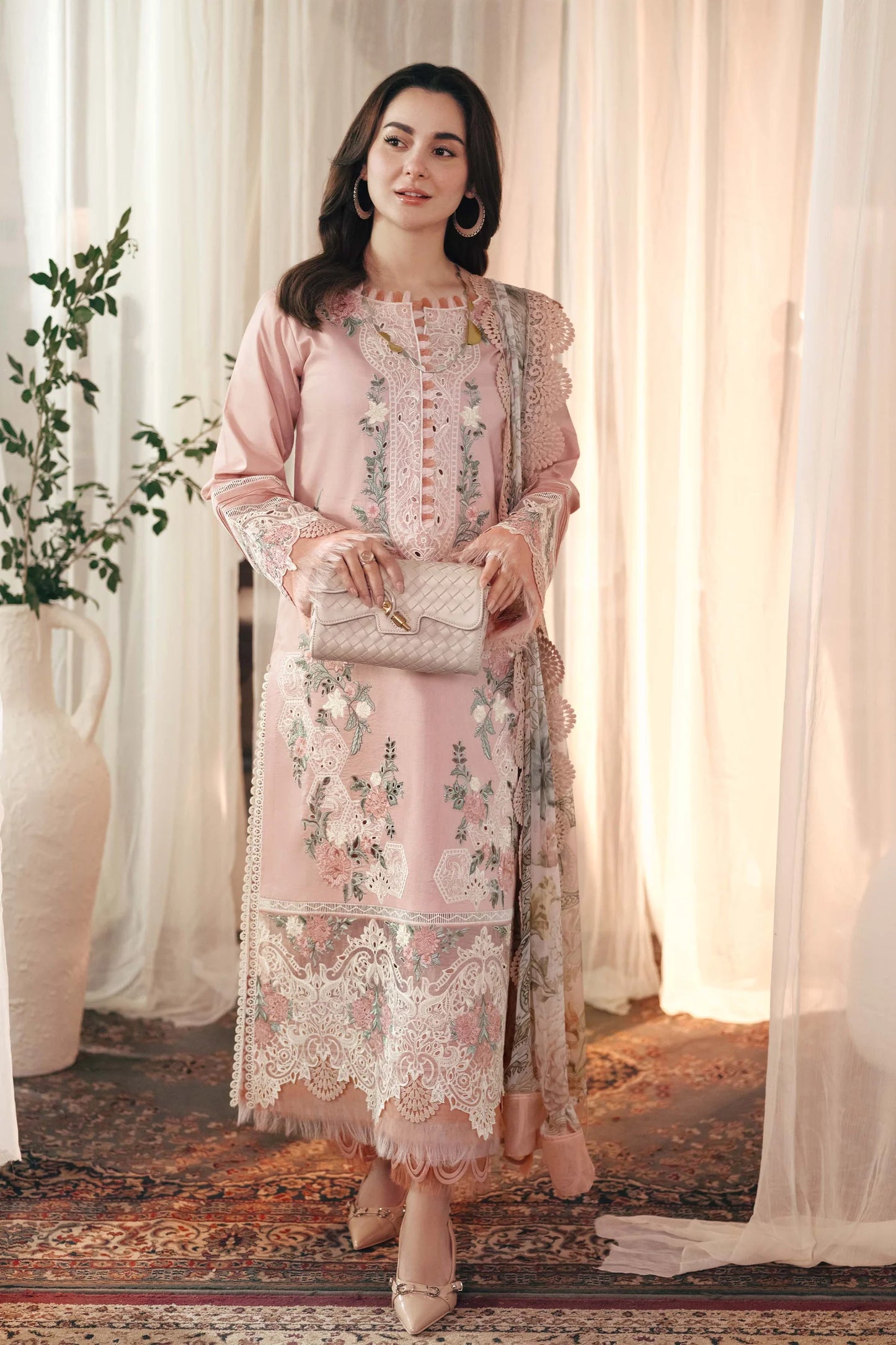 JADE-3PC LAWN EMBROIDERED SHIRT WITH CHIFFON PRINTED DUPATTA AND TROUSER-UR-3533