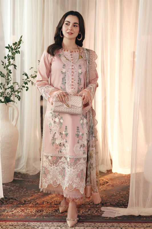 JADE-3PC LAWN EMBROIDERED SHIRT WITH CHIFFON PRINTED DUPATTA AND TROUSER-UR-3280