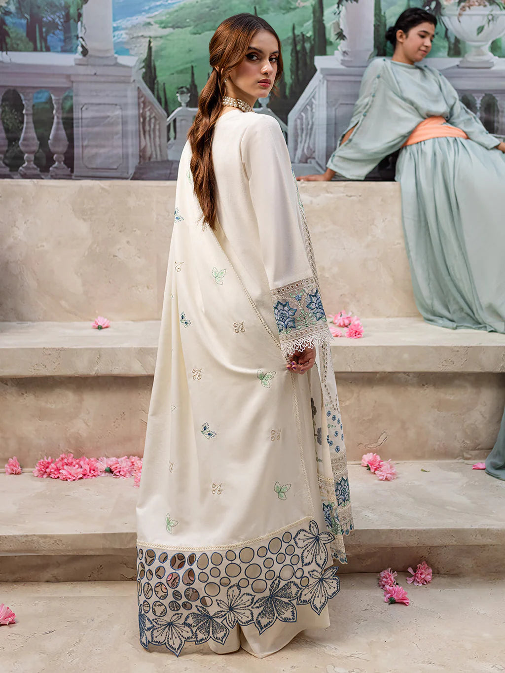 MAHNUR-3PC LAWN LASERCUT EMB SHIRT WITH LAWN LASERCUT EMB DUPATTA & TROUSE-UR-3570